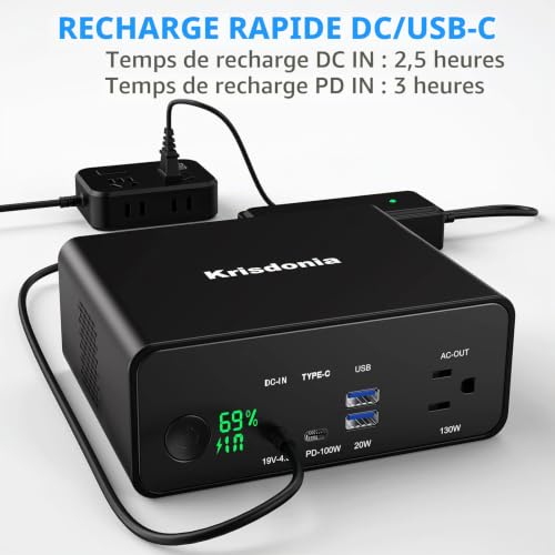 Krisdonia Batterie Externe PC Portable 40000mAh Chargeur avec Prise AC 130W – vue 5