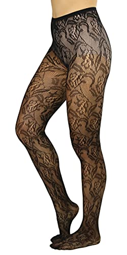 Image of ToBeInStyle Women's Elegant Floral Lace Inspired Spandex Net Full Length Tights