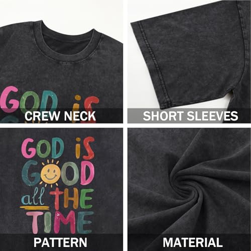 Image of Christian Shirts for Women Oversized God is Good Tshirt Vintage Religious Jesus Tees Inspirational Bible Verse Tops