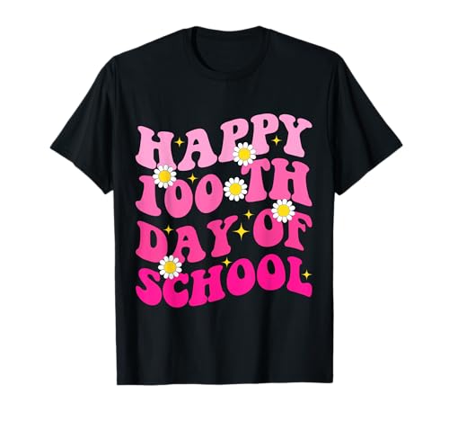 100 Tage im Retro-Look „Happy Day of School“ für Lehrerinnen und Mädchen T-Shirt