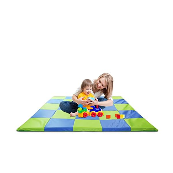 Tapete-Set für Babys Mädchen Kinder und ihre Eltern mit viskoelastischer Schaum – Play Mat quadratisch Polsterung für den Boden 148 x 148 cm – blau und grün