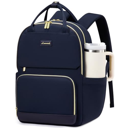 Image of LOVEVOOK Laptop Backpack for Women with Giant Tumbler Holder Pocket, 15.6 inch Travel Work Backpack Purse for Teacher Nurse, Waterproof College Book Bag Casual Daypack, Dark Blue