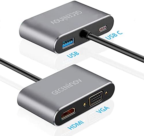 USB C to HDMI Adapter, Type C Multiport Adapter, USB C to VGA Hub with 4K HDMI Port, VGA Port, USB 3.0 Port,USB C Charging Port, Compatible with MacBook, Chromebook, Galaxy