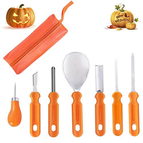 Halloween Pumpkin Carving Kit - 7 Pcs Professional Jack-O-Lanterns Pumpkin Cutting Supplies Tools Kit - Easily Sculpting DIY Halloween with Carrying Case - Carving Knife for Halloween Decoration