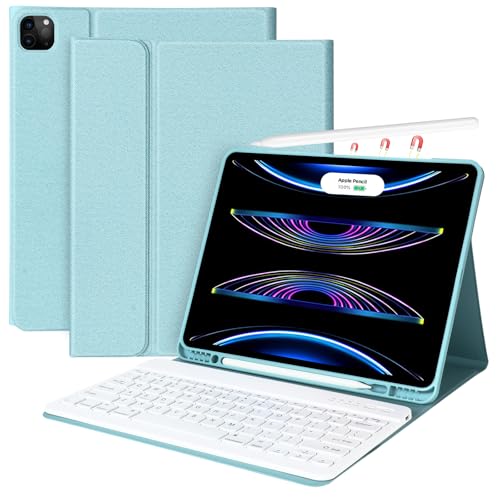 aMZCaSE for iPad Air 13 inch Case with Keyboard(M4/M3/M2,2026/2025/2024), Folio Magnetic Detachable Cover for iPad air 13 inch, Case with Keyboard for Pro 12.9 inch 6th/5thGen, Lake Blue
