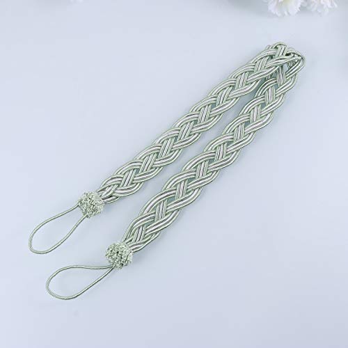ARTIBETTER Handmade Braided Curtain Tiebacks Rope Strap 22 Inch Drapery Holdbacks for Living Room Bedroom Window Treatment Accessories 2Pcs Light Green - Thumbnail 3
