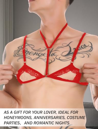 Men's Sissy Bra Lingerie Lace Floral Bikini Top Crossdressing Bralette Sleepwear Nightwear S-XL4