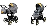 Cochecito de Bebé Babylux Gold Lux 2 en 1 Profundo y Cochecito con Accesorios Ajustable y Plegable Construcción de Aluminio Liviano 2 Opciones de Montaje E Impenetrables Flaxen Black Frame