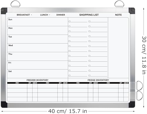 EAONE Weekly Meal Planner & Whiteboard for Wall Double-Sided, 16 x 12 in Magnetic Dry Erase Menu Board for Kitchen/Food Calendar/Grocery Shopping Lists, with 8 Markers & Eraser & 4 Magnets - Image 2