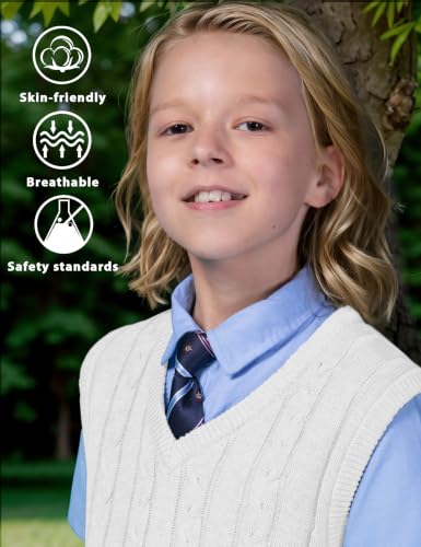 Image of JSTEX Boys Sweater Vest 100% Cotton Kids Uniform Vest V-Neck Sleeveless Knit Pullover for Boy Girls Toddler Size 4-14
