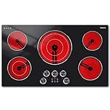 Electric Cooktop 36 Inch Karienvir, 5 Burner 9200W Electric Stove Top with Dual-Ring & Triple-Ring Burners, 220V-240V Hardwired Cooktop, 36' Cook top With Knob Control 9 Level Power, Timer, Lock