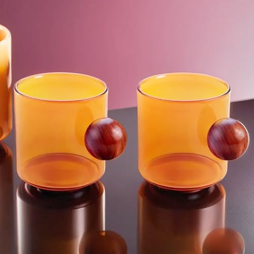 Image of UMAI Borosilicate Glass Coffee Mug with Wooden Handle | Tea Cups Set of 2 (120ml Each) | High Heat Resistance | Microwave and Dishwasher Safe | Ideal Gifts for Friends /Family /Couples (Amber)
