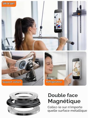 tounee Support Bague magnétique Double Face Compatible avec MagSafe, Prise magnétique N52 et Pied Pliable, pour iPhone 17 16 15 14 Pro Max (Noir) – vue 2