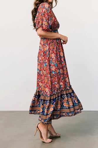 Image of R.Vivimos Women's Boho Floral Print Midi Dress with Pockets