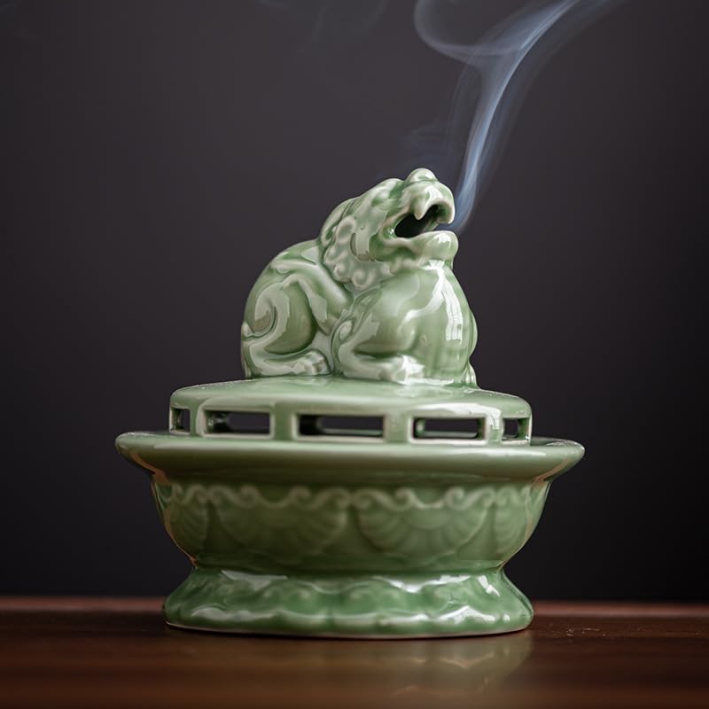 Base Porta Incenso Home Bruciatore di incenso Zen retrò cinese Celadon Ornamenti da tavolo in ceramica