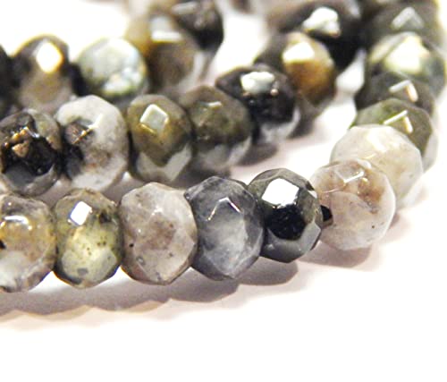 Perlin Perline di agata, diaspro, pietre semipreziose, per bracciali, 4 mm, rondelle, 110 pezzi (diaspro nero)