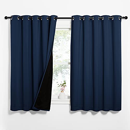NICETOWN 100% Blackout Curtain Panels, Thermal Insulated Black Liner Curtains for Nursery Room, Noise Reducing and Cold Blocking Drapes for Windows (Navy Blue, Set of 2, 62-inch Wide by 63-i