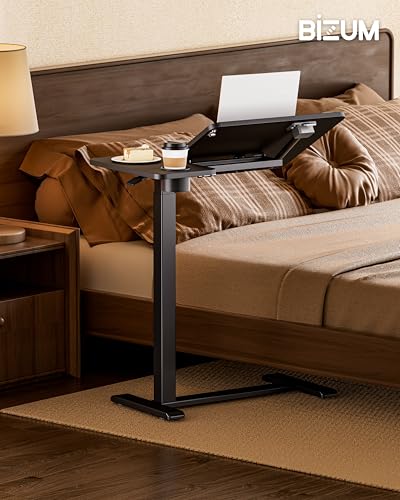 Image of BZIUM Overbed Bedside Table with Hidden Wheels, Adjustable Medical Tilt Top Hospital Bed Table Over The Bed, Rolling Desk Mobile Standing Desk (31.5x15.8, Black)