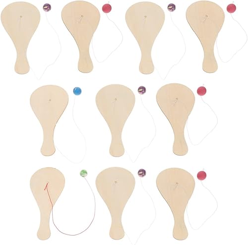 Sewroro 10 bolas de madera para remo con juguetes de cuerda, raquetas de madera sin terminar para pintar, relleno de calcetines de Navidad, rellenos