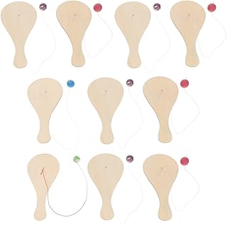 Sewroro 10pcs Wooden Paddle Balls With String Toys - Unfinished Wood Rackets for Painting - Christmas Stocking Stuffer, Goodie Bag Fillers, Activity Toys Style B