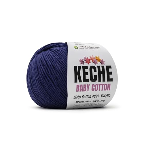 Image of Keche Baby Cotton, 60% Cotton 40% Acrylic Yarn, Soft Cotton Yarn for Crochet and Knitting, Amigurumi Yarn 1 Skein /Ball 1.76 Oz (50g) / 180 Yrds (165m) - Navy Blue