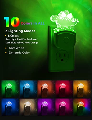 Image of L LOHAS LED Dinosaur Night Light for Kids, Nightlight Plug in, Dusk-to-Dawn | Stegosaurus LED Night Lights Plug into Wall, RGB+Soft White 3000K, 3 Lighting Modes, Ideal for Nursery, Room Decor, 1 Pack