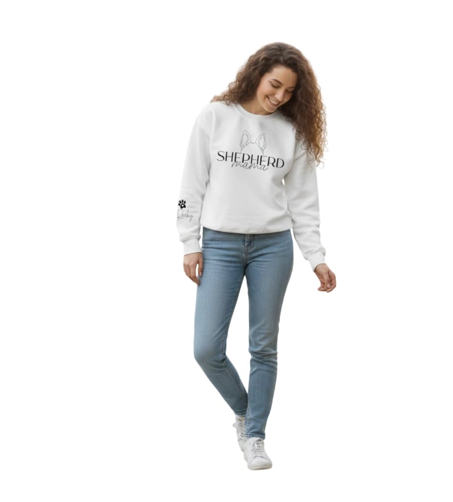 Casual White Cotton Crewneck Sweatshirt with Paw Print Detail, Long Sleeve Pullover-image-46