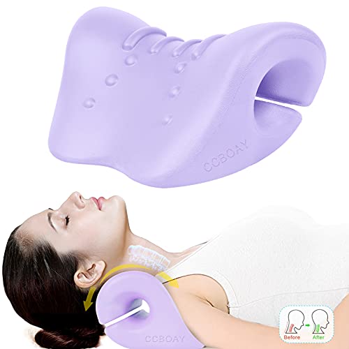CCBOAY Neck and Shoulder Relaxer, Cervical Neck Traction Device for Relieves TMJ Pain and Cervical Spine Alignment, Chiropractic Pillow Neck Stretcher-Purple