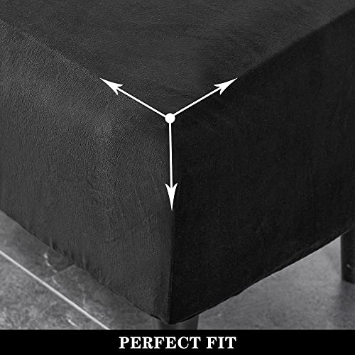 Pendejato Stretch Ottoman Covers, Velvet Ottoman Slipcover Rectangle Storage Stool Cover Footstool Slipcover For Living Room Furniture Protector (Black) #TOP3