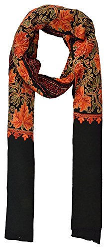 Kashmiri Women's Embroidered Shawl/Stole Wrap (Black, 40 Inch X 90 Inch) Made In India #TOP7