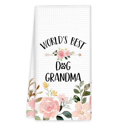 OINDADE Dog Grandma Gifts Kitchen Towels - Mothers Day Birthday Gifts for DogGrandma Hand Towels Worlds Best Dog Grandma Dish Tea Towel for Kitchen DogLover Grandma Home Bathroom Decor 16x24In