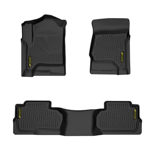 PIT66 TPE Floor Mats Fit Chevy Silverado/GMC Sierra 1500 Double Cab 2014 2015 2016 2017 2018 2019 1st & 2nd Row Truck Accessories Cargo Liners All Weather Protection 3Pcs alfombras para carr