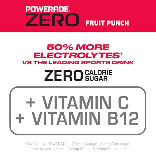 Image of POWERADE ZERO Fruit Punch, 20 fl oz, 8 Pack | Sugar-free Sport Beverage Enhanced with Electrolytes | 50% More Electrolytes vs. the Leading Sports Drink (per 12oz serving)*