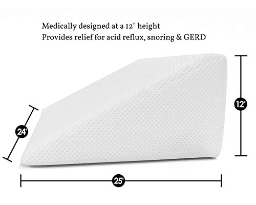 Cushy Form Bed Wedge Pillow - 1.5 Inch Memory Foam Top (25 x 24 x 12 Inches) Best for Sleeping, Reading, Rest or Elevation - Breathable and Washable Cover (12 Inch Wedge, White) - Thumbnail 6