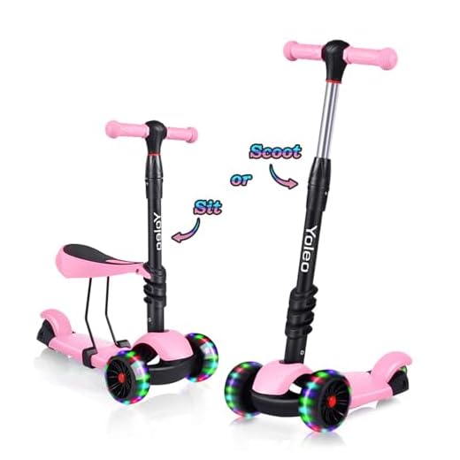 YOLEO 3-in-1 Kinder Roller Scooter mit Abnehmbarem Sitz, PU Räder, Höheverstellbare Lenker für Kleinkinder Jungen Mädchen ab 2 Jahre(Rosa)