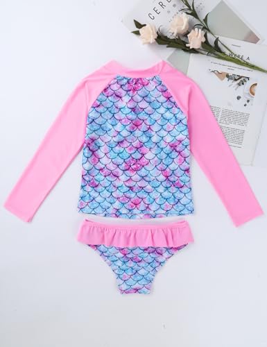 Kids Girls 2PCS Swimsuit Tankini Long Sleeves Mermaid Swimwear Rashguard Bathing Suit UPF 50+4