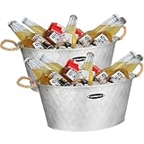 iHoo Galvanized Tub, Beverage Bucket with Handles, 2 Pcs Large Ice Buckets for Parties -Galvanized Drink Buckets for Indoor or Outdoor Bars