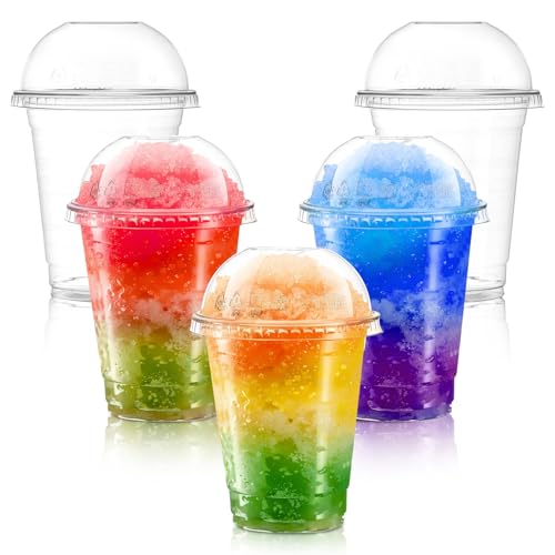 MISTRO Vasos de Plástico Transparentes Reutilizables con Tapa de Cúpula, 50 Unidades, 12 Onzas, Resistentes al BPA, A prueba de Fugas, Perfectos para Batidos, Café Helado, Granizados y Té de Burbujas