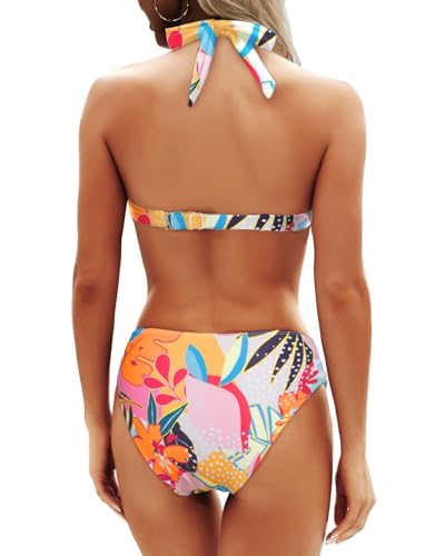 Image of Yonique Women Two Piece Bathing Suits Push Up Bikini Set Halter Swimsuit Vintage Swimwear