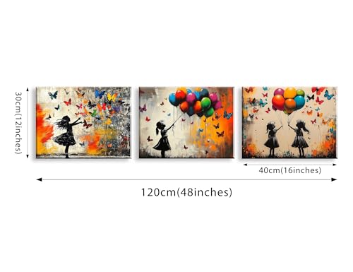 PIY PAINTING ウォールアート, バルーンキャンバスの絵画, 現代の絵画, グラフィティ・アート・ポスター, ベッドルームキャンバス, 女の子の写真, カラフルなバルーンの背景の装飾, 装飾画, 簡単な取り付け,デコレーション ベッドルーム リビングルーム 書斎 廊下 玄関, 3枚パネル, 30x40 cm, 内蔵木枠付き完成品 [2]