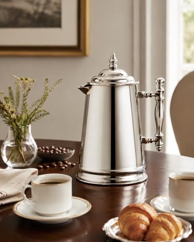Französische Kaffeepresse im Vintage-Stil, doppelwandig, 1000 ml, Edelstahl – Ansicht 4