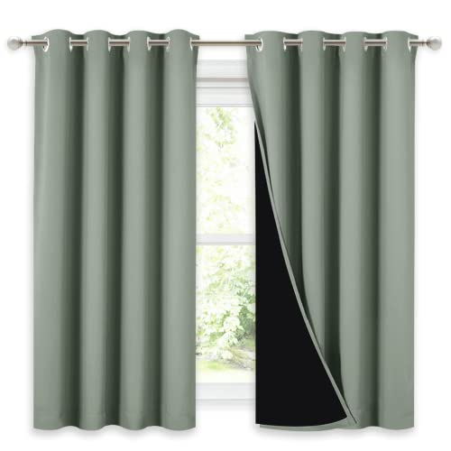 Image of NICETOWN 100% Blackout Curtains 54 inches Long, Double-Deck Completely Blackout Window Treatment Thermal Insulated Lined Drapes for Small Window (Greyish Green, 1 Pair, 52 inches Width Each Panel)
