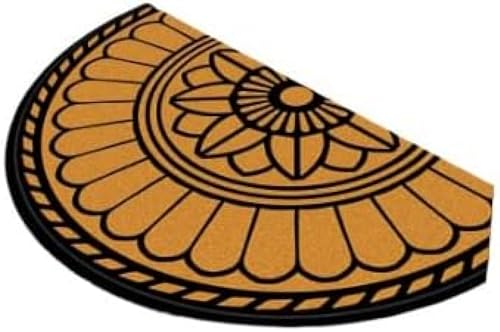 KOKUMON 泥落としマット 半円形 ココヤシ繊維製 玄関・屋外・ベランダ用 滑り止め 耐久性 欧風デザイン 水はけ良好 新築祝いに最適