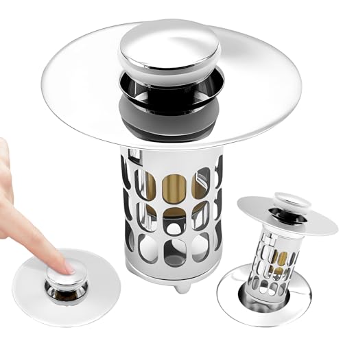 Colador de desagüe Pop Up para lavabo, colador de acero inoxidable 304, tapón con cesta de filtro extraíble de acero inoxidable, tapón para el pelo, apto para cocina, baño (diámetro de 25 a 46 mm).