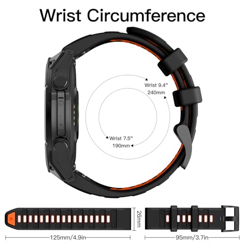 Image of OVERSTEP Compatible with Fenix 8 51mm Watch Bands, 26mm Soft Siliocne Strap for Garmin Fenix 5X /Fenix 5X Plus /Fenix 6X /Fenix 6X Pro /Fenix 7X /Fenix 7X Pro Smartwatch