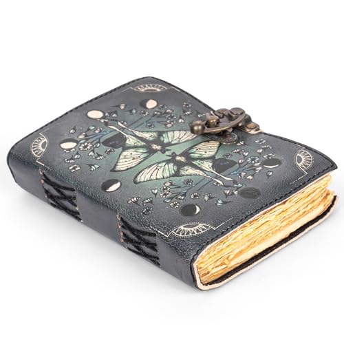 HIDEGHAR Leeres Zauberbuch der Schatten, Tagebuch mit Verschlussverschluss, Luna-Motten und Morpho Schmetterling, Hexereizubehör, Helloween-Geschenk für Männer und Frauen