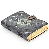 Blank Spell Book of Shadows Leather Journal Diary Luna Moths and Morpho Butterfly Bound Journal with Clasp Lock 200 Page Deckle Edge Vintage Notebook for Writing, Home, Office, Travelling
