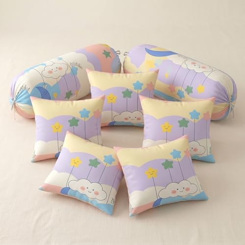 Image of Filymore Good Night 8 Pieces Diwan Set for Kids Room Made with Pure Microfiber Package Contains 1 Single Bedsheet, 5 Cushions Covers and 2 Bolster Covers (Size- 90X60 inches)(Colour -Multi)