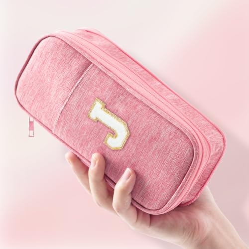 Image of Large Capacity Pink Pencil Case, Cute Pencil Case Pencil Pouch with Zipper For Girls Women, Expandable Preppy Pencil Bag Large Storage High Capacity Bag Organizer for School Home Office Supplies, J