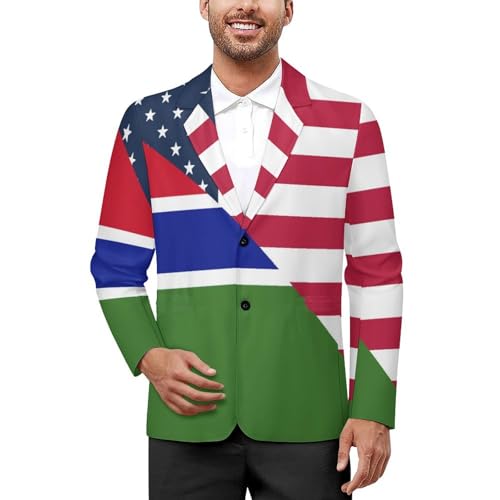 U.S. and Gambia Flag Men's Slim Suit Long-Sleeve Prom Tuxedo Classic Two Button Business Jacket